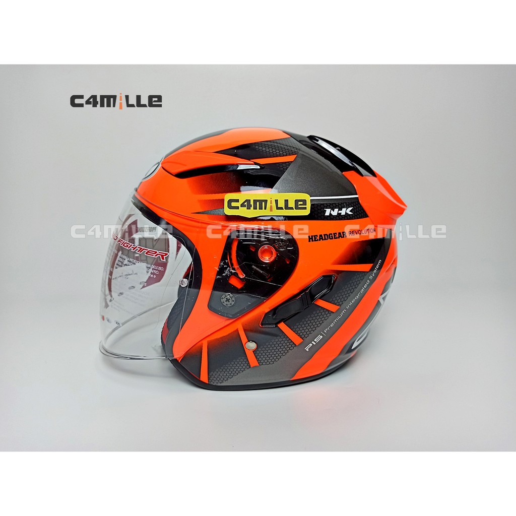 HELM NHK R1 OCTARIUM BLACK ORANGE FLUO DOUBLE VISOR HALF FACE