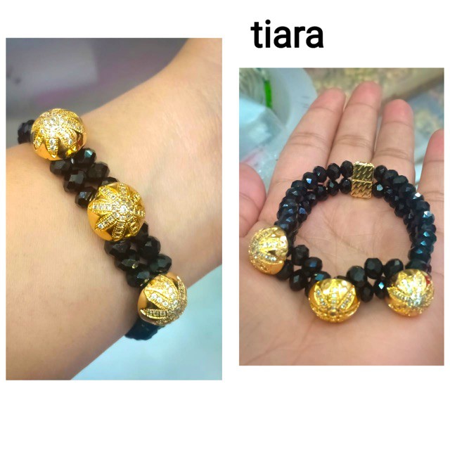 Gelang kristal variasi lapis emas