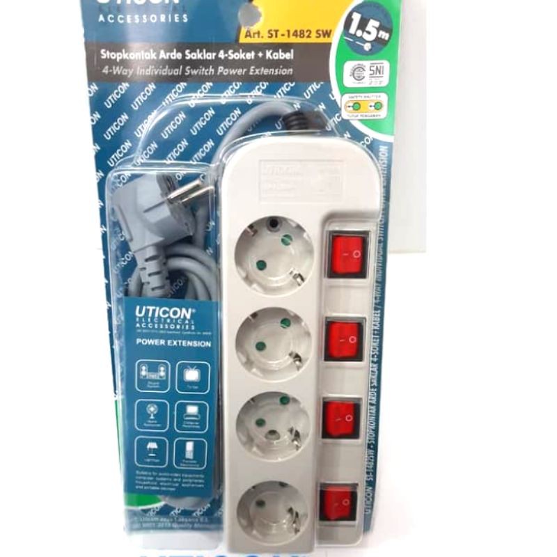 stop kontak uticon/stop kontak 4 Lubang/stop kontak/kabel roll/colokan listrik/stop kontak +saklar