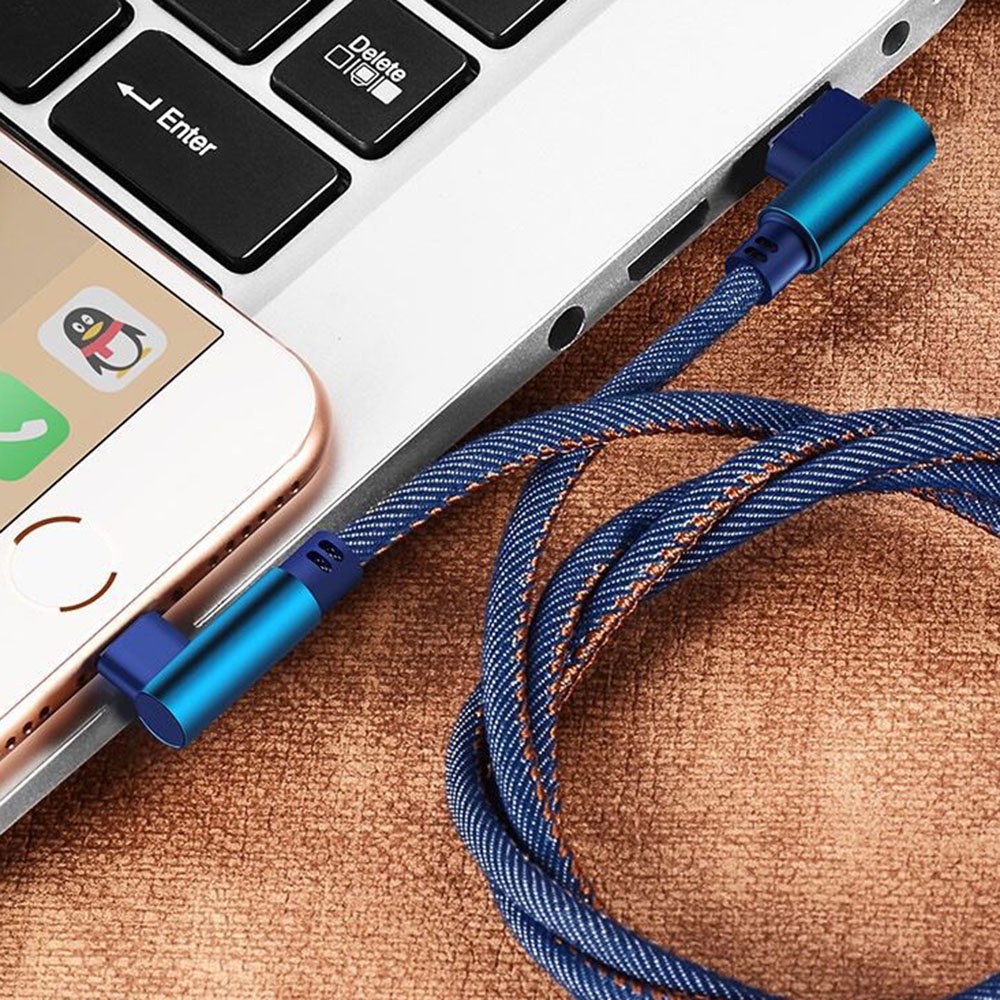 Kabel Data / Charger USB Tipe c Model Siku Ganda Panjang 1m Warna Biru Untuk Android