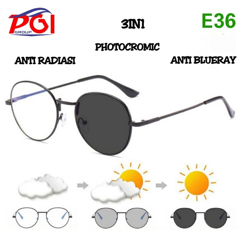 E ( E036 ) KACAMATA PHOTOCROMIC BENTUK OVAL 3 IN 1 ( KACAMATA SAJA ) / HARGA GROSIR