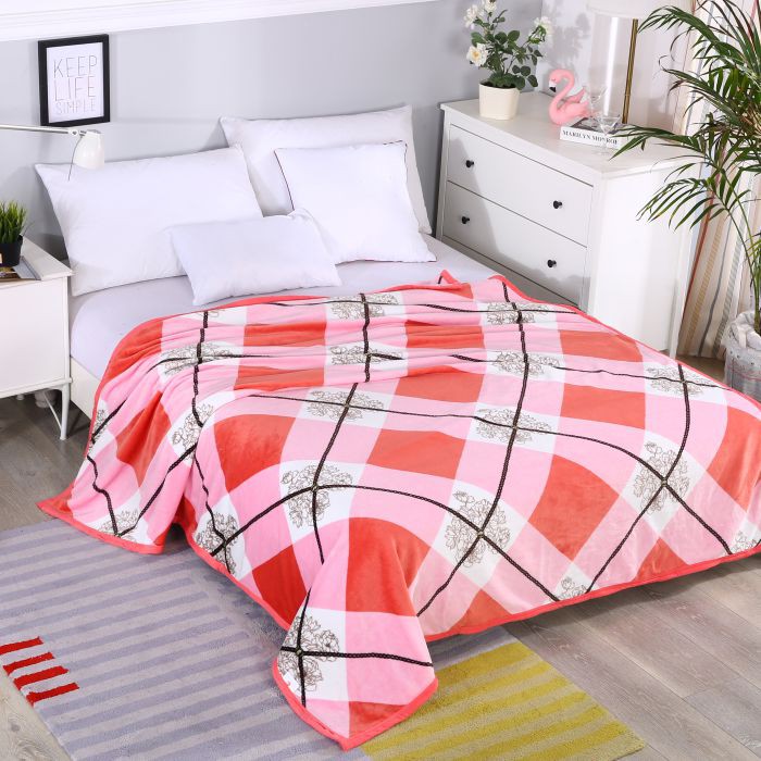 COD - FD - Selimut Motif Dewasa - Selimut Bulu Halus Motif - Selimut Lembut Ukuran 180cm x 200cm-Kotak Pink