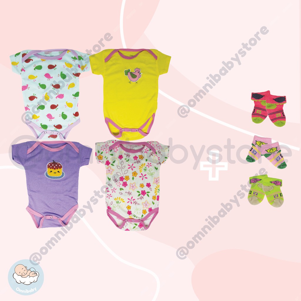 cotton's mill jumper lengan pendek bayi laki/bayi perempuan giftpack 4in1 + kaos kaki (SNI)