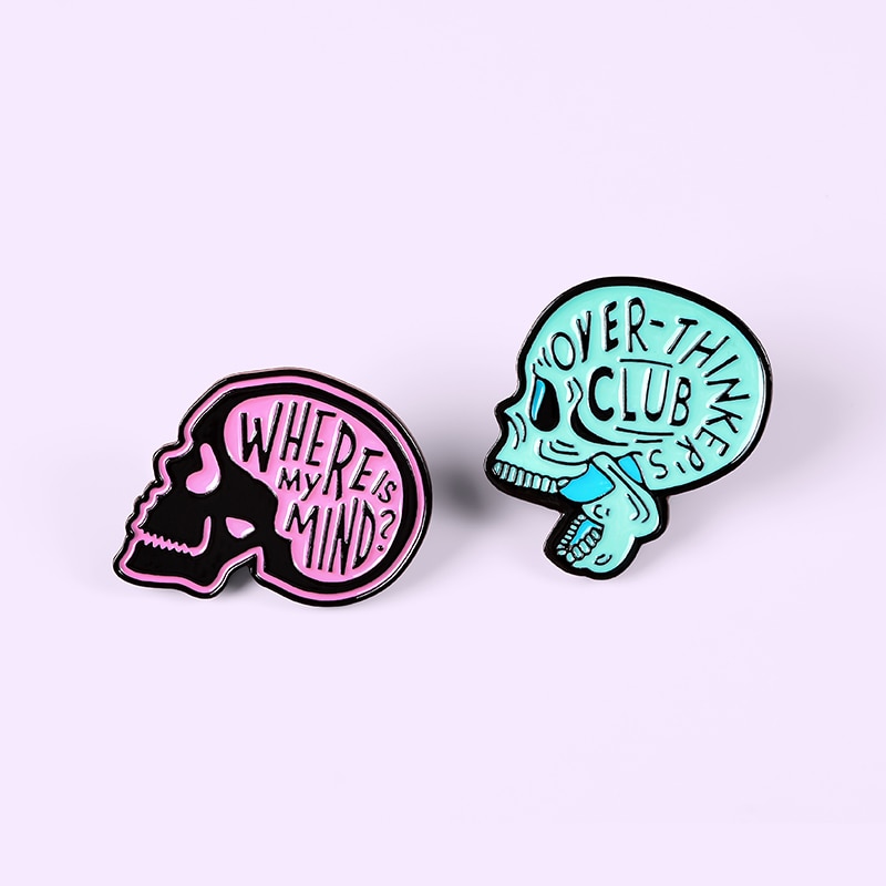 2021 Where is my mind? Bros Pin Enamel Desain Tengkorak Overthink Untuk Hadiah Teman