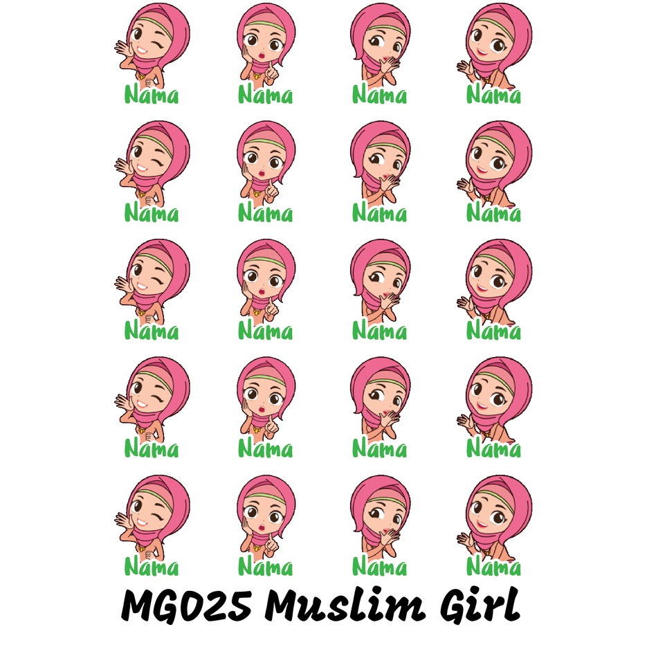 

Sticker Nama Cutting Label Waterproof Tahan Air Muslim Girl 25 (MG025)