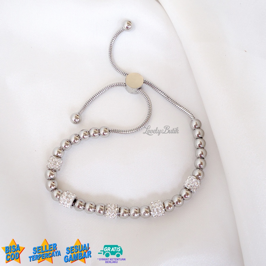 Lovelybutik Gelang Serut Titanium Anti Karat dan Luntur R4ni Gelang Rantai Wanita Remaja Kekinian Model Serut Terbaru Bonus Kotak Perhiasan