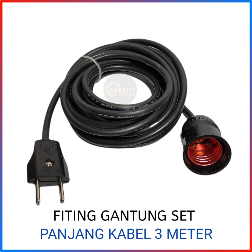 Fiting Lampu Gantung Siap Pakai + Kabel 10 Meter , 5 Meter &amp; 3 Meter