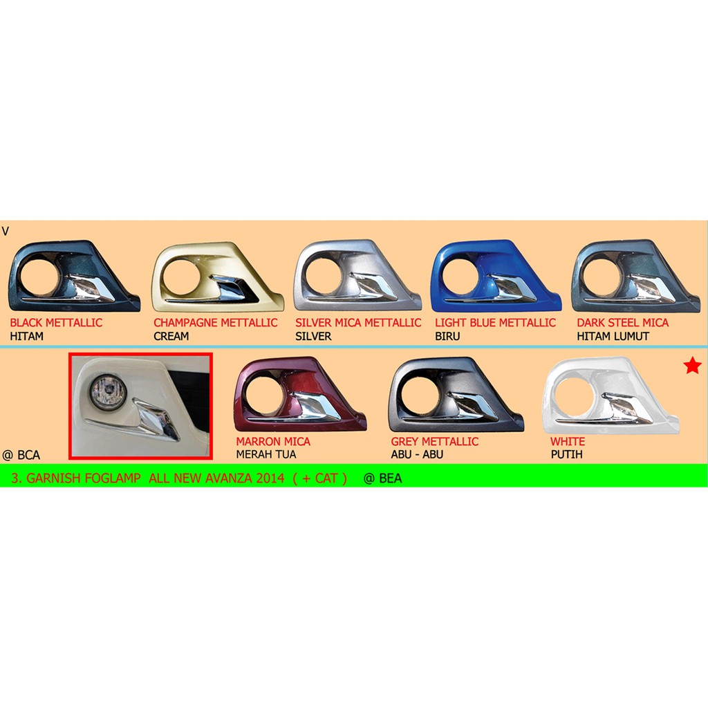 VARIASI RING/COVER/GARNISH FOG LAMP/LAMPU KABUT MOBIL TOYOTA ALL NEW AVANZA 2014 + CAT GOOD QUALITY 