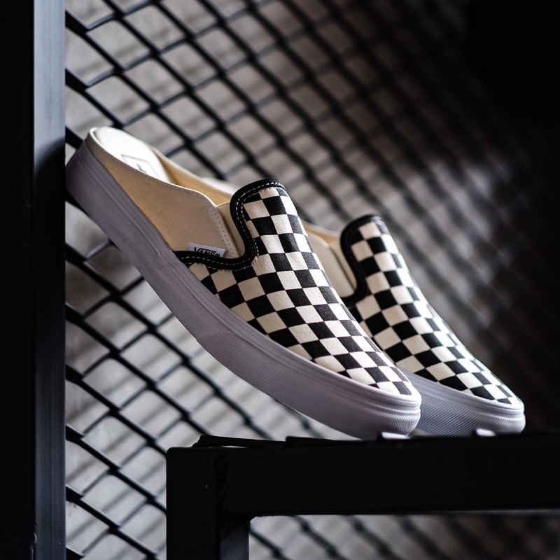 VANS SLIP ON CHECKERBOARD MULE BLACK WHITE ORIGINAL 100%