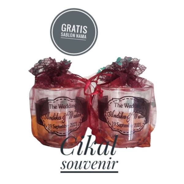 Souvenir gelas psp kemasan sarung tile free kartu ucapan.