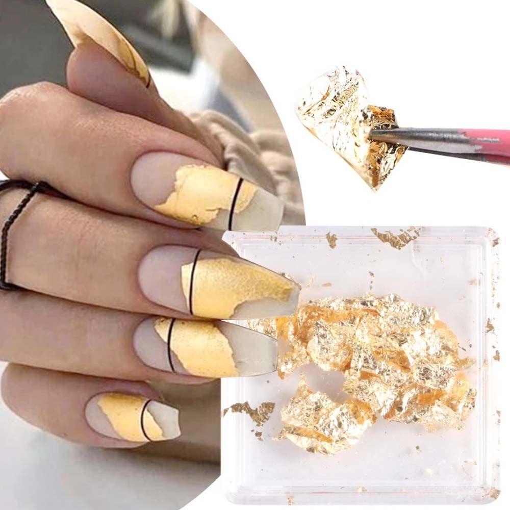 AUGUSTINA Agustina Nail Art Foils Wanita Bergaya Perak Emas Mulia Daun Foil 3D Stiker Kuku