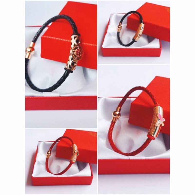 Gelang Tali Kulit Wanita Liontin Xuping Lapis Emas