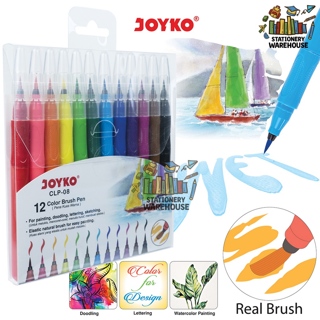 

Color Brush Pen Pena Kuas Warna Joyko CLP-08 12 Warna Color