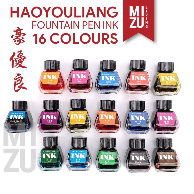 MIZU HYL 16 Colours Fountain Pen Ink 30ML Tinta Fountain Pen Warna-Warni Aman Untuk Pen