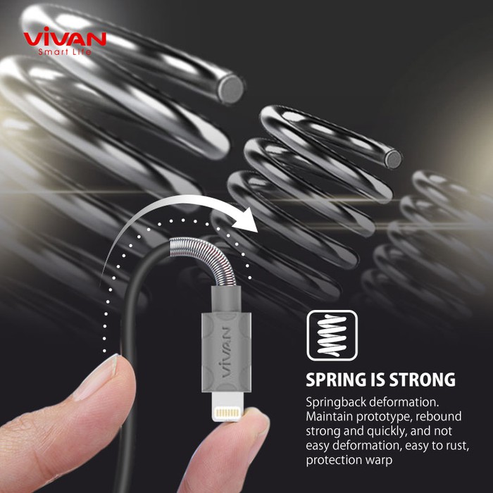 VIVAN FL100 2.4A 1M Spring Lighting Data Cable for iPhone Series - Abu-abu Muda