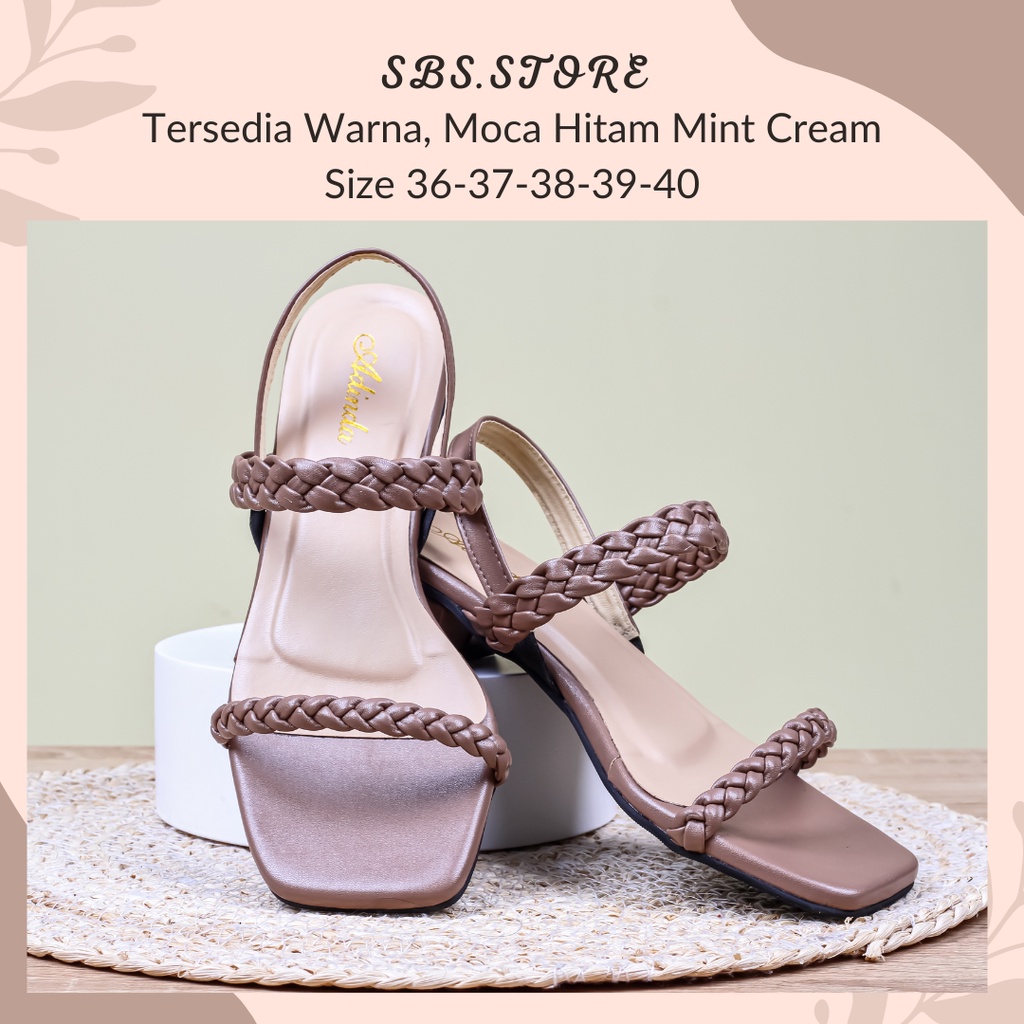 Sandal Kepang Wanita Heels 3cm/Sendal Pesta Kekinian Wedges Hak Tahu Pendek Selop High Heels Wanita Terbaru