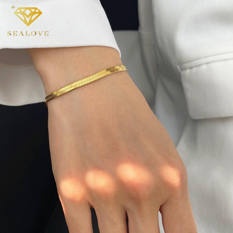 SEALOVE Gelang Titanium Anti Karat dan anti luntur Emas 18K simple Rantai Belut Perhiasan Aksesoris Wanita