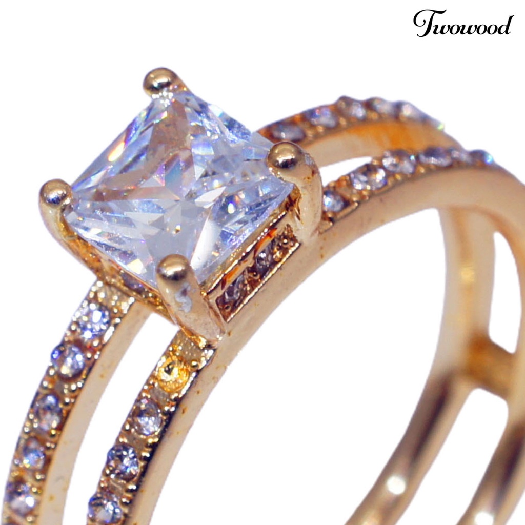 Cincin Berlian Imitasi Model Double Layer Bentuk Persegi Untuk Wanita