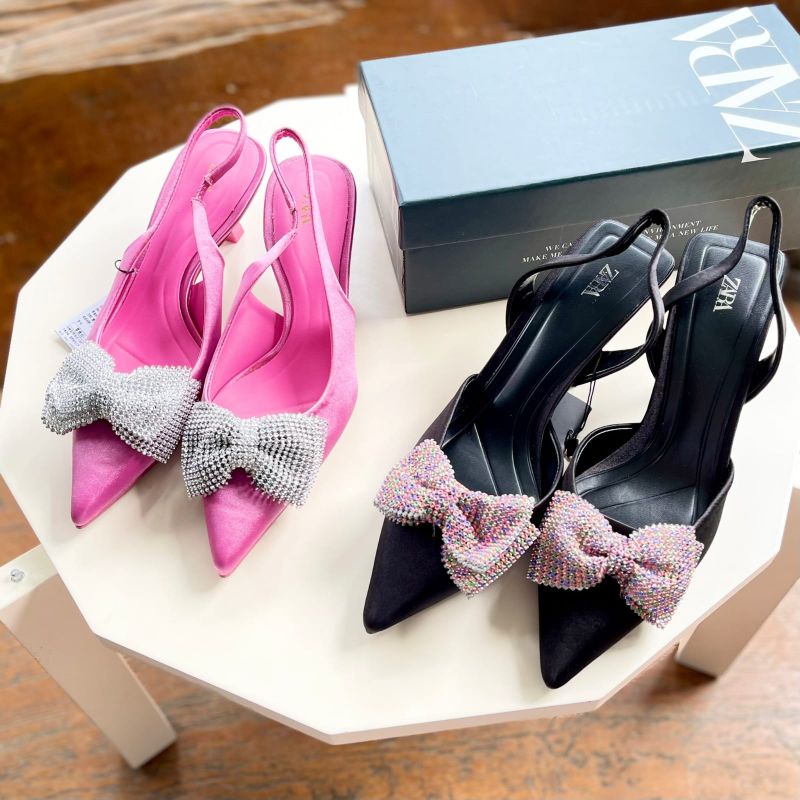 PROMO SALE Sepatu Zara shoes heels 6 cm pink hitam pita sandal pesta black pink