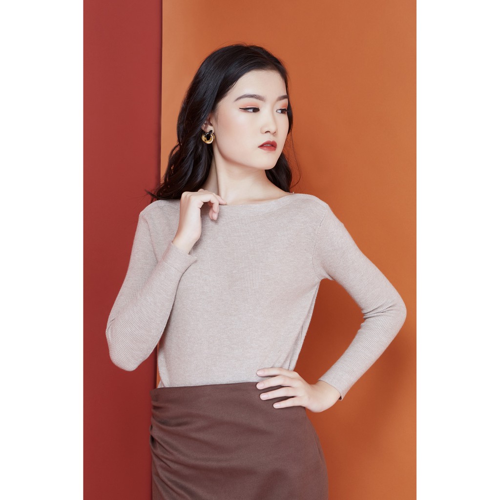 Peach Poppy Angie Top - Atasan Wanita Casual Office Rajut Lengan Panjang