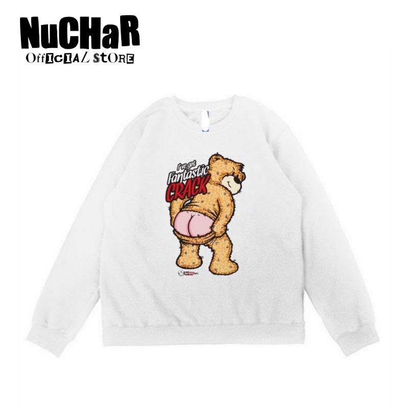 CREWNECK SWEATER FANTASTIC CRACK - SIMPLE DESAIN BEAR SWEATSHIRT JACKET - OVERSIZE PUTIH JAKET PRIA 
