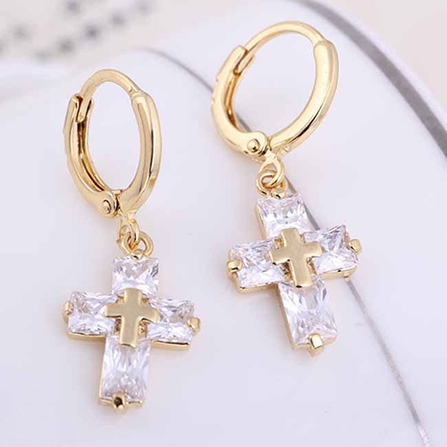 Hu Hu Hu Hu Hu Alat Bantu Pasang Kacamata♡ Anting Bulat Gantung Desain Salib Hias Cubic Zirconia Gaya Mewah Untuk Wanita