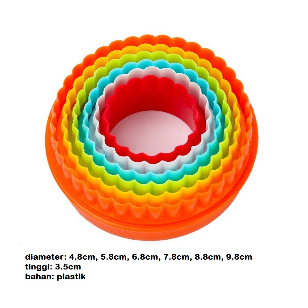 CETAKAN KUE KERING BULAT WARNA 6S - RAINBOW ROUND COOKIE CUTTER - PEMOTONG ADONAN KUE CIRCLE PLASTIK