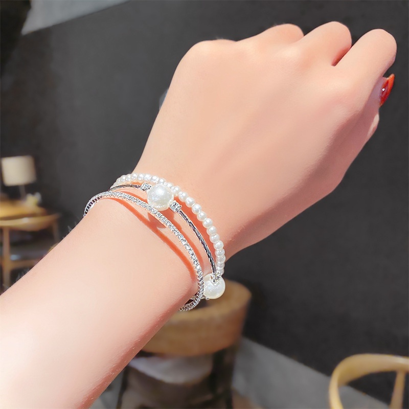 Gelang Mutiara Berlian Imitasi Model Double Layer Gaya Korea Retro