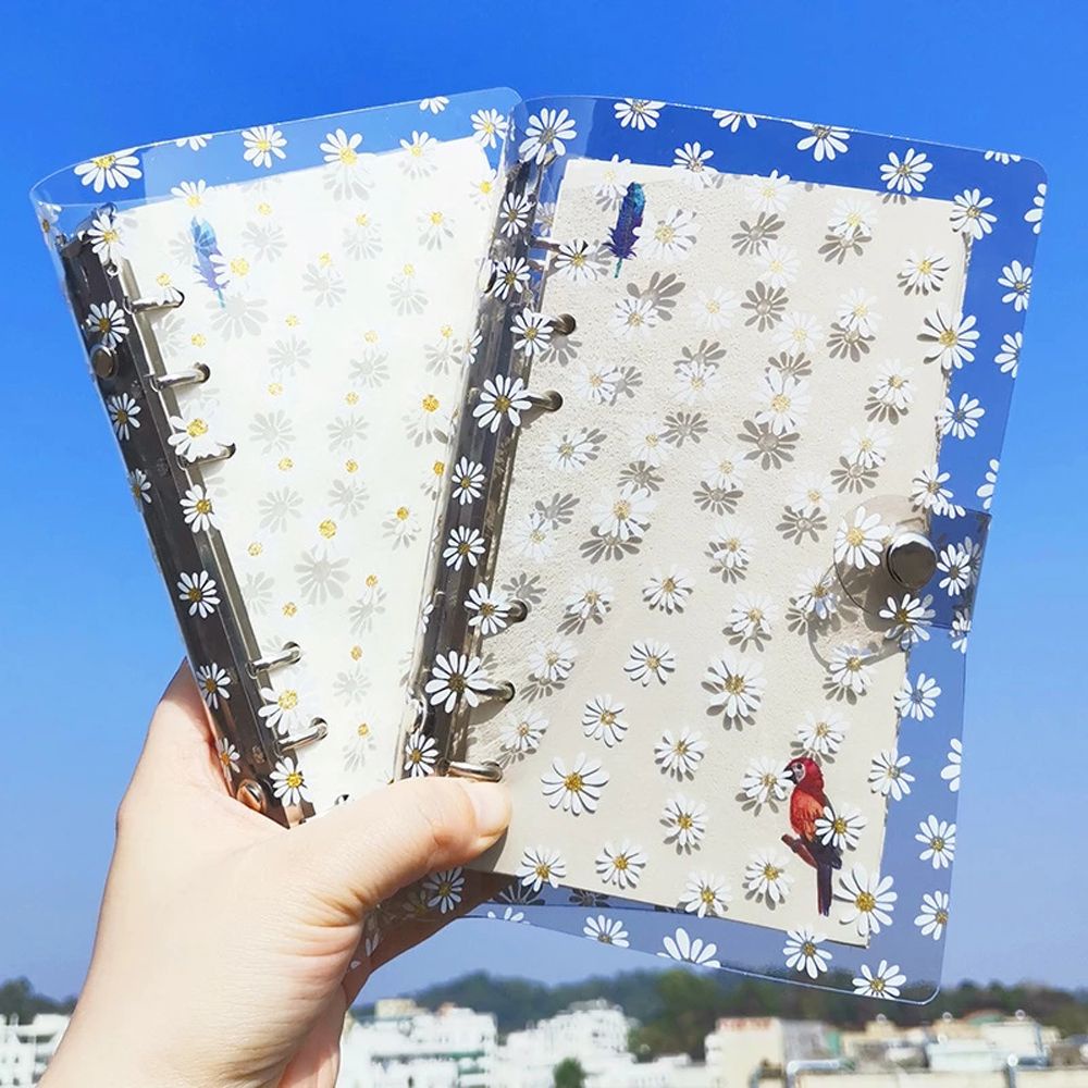 MXBEAUTY Office Supplies Daisy Notebook Binder Transparent Literary Binder Kawaii Little Daisy Journal Binder Student Stationery A6/A7 Soft Shell 6 Rings Binder Loose Leaf Ring Binder File Folder