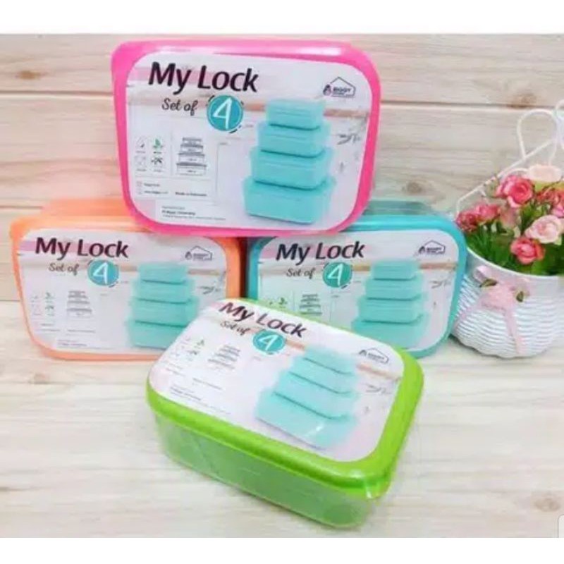 Toples Kotak Serbaguna Mylock Set 4pcs / Lunch Box Set Isi 4 / Tempat Makanan Bekal Rantang Piknik Tebal