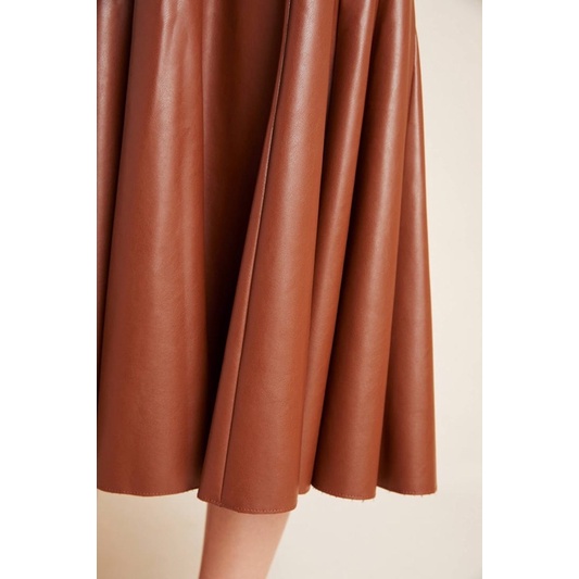 Skirt Leather Box Pleated Vintage / Rok kulit wanita