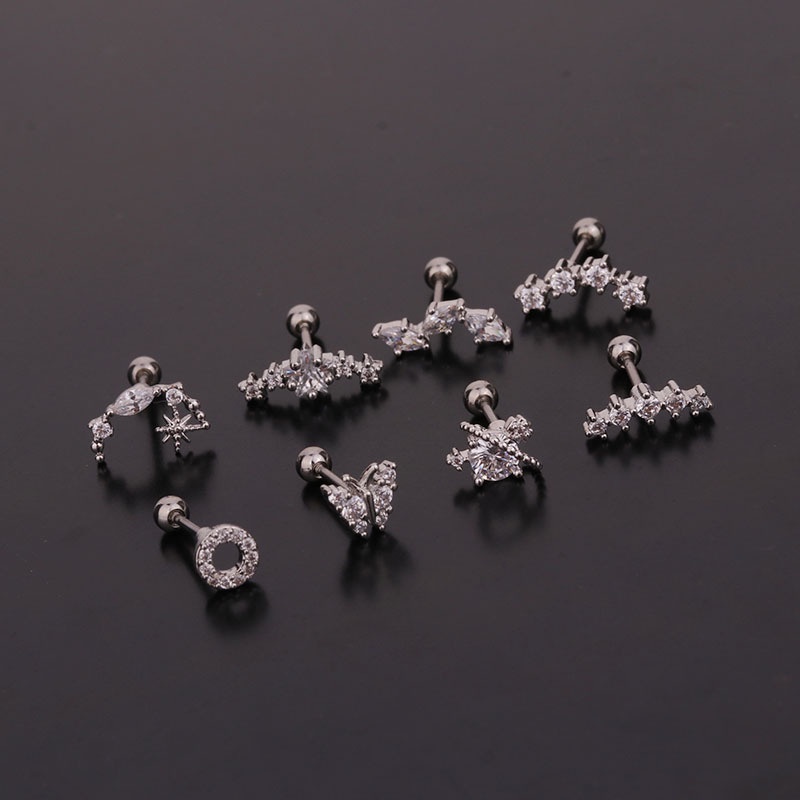 1 Pcs Luxury Fashion Butterfly Round Inlaid with Zircon Screw Earring for Women Gift