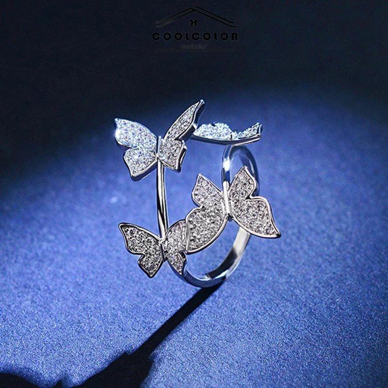 COD❤️Cincin Kupu-kupu Pembukaan Yang Dapat Disesuaikan Wanita Jari Telunjuk Kepribadian Cincin Berlian Wanita Korea Fashion Ring Jewelry Perhiasan Aksesoris Hadiah Ulang Tahun Ready Stock