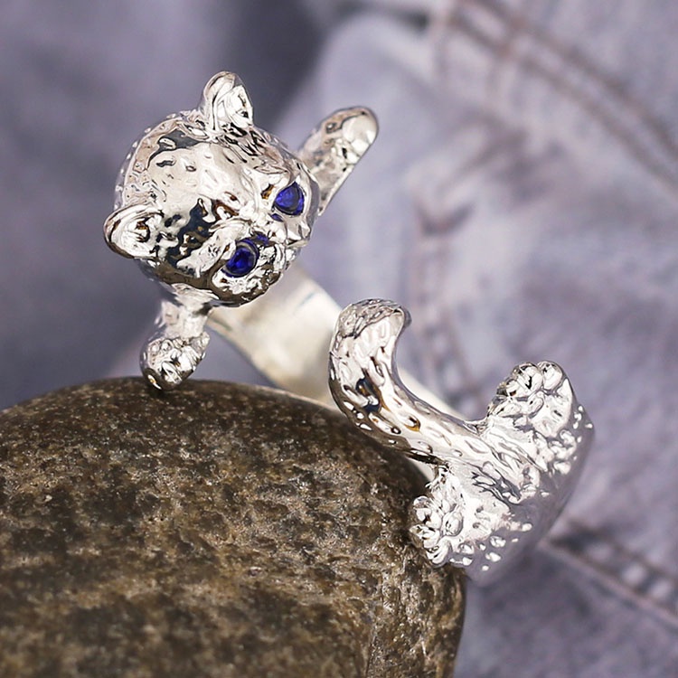 Cincin Jari Model Terbuka Dapat Disesuaikan Desain Mata Kucing Aksen Kristal Berlian Bahan Alloy Untuk Pesta