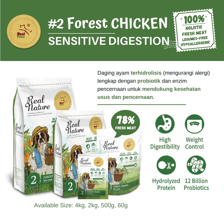 RealPower - Real Nature Dog Food Sensitive Digestion - Chicken 2kg | Holistic premium Makanan Anjing