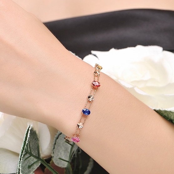 Set Perhiasan Gelang Zirkon Warna-Warni Bahan Stainless Steel Lapis Emas Untuk Aksesoris