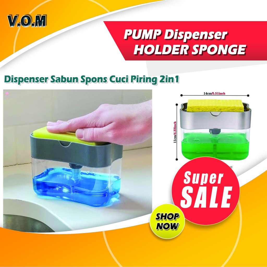 VOM PUMP Dispenser HOLDER SPONGE Dispenser Sabun Spons Cuci Piring 2in1 0679