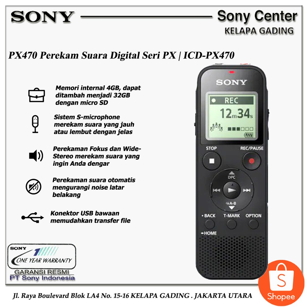 SONY ICDPX470 Perekam Suara Digital Seri PX / Sony Voice Recorder ICD