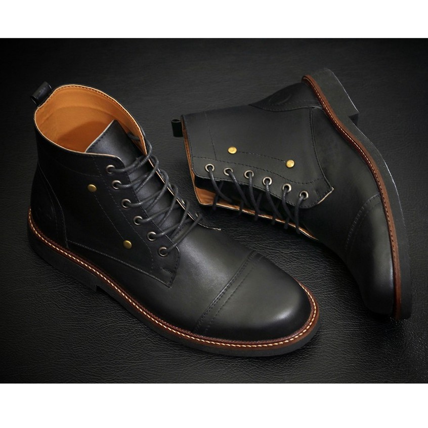 OVERTURE BLACK |FORIND x Reyl| Sepatu Kulit Asli Safety Boot Vintage Klasik Besi Original Footwear