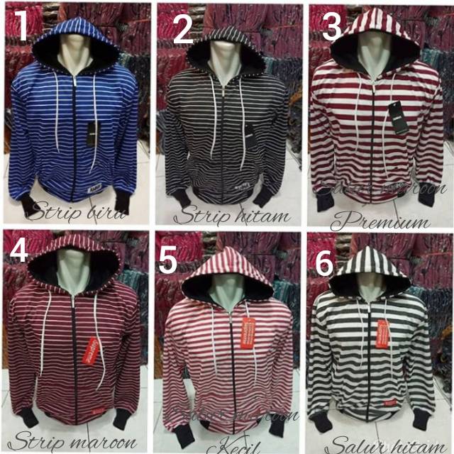 KJS jaket salur pria hitam putih~jaket salur pria WANITa bahan baby terry