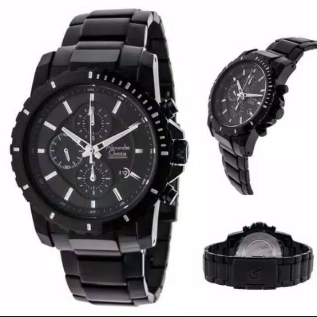 Alexandre Christie 6141 fullblack jam tangan pria