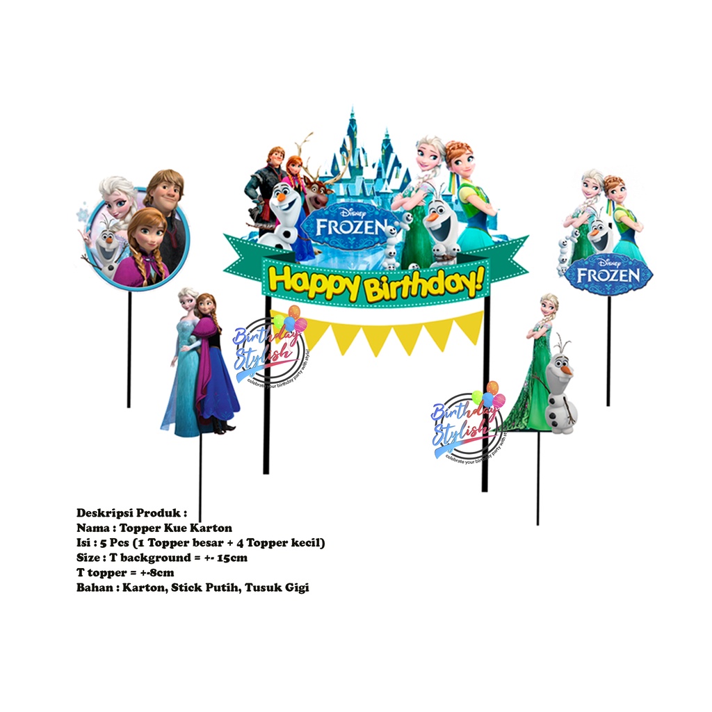 

Topper Kue Frozen Karton/ Hiasan kue Ulang Tahun Frozen/ Background Kue Frozen
