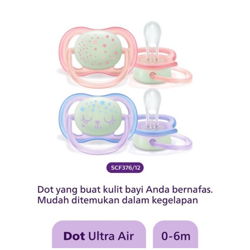 Philips Avent Soother Air Night Time 0-6 M Glow In The Dark (SCF376) - Dot Empeng Bayi ( Pacifier)