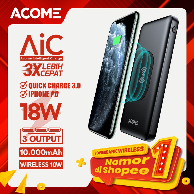 Acome Powerbank 10000mAh Wireless Charge 10W Fast Charging