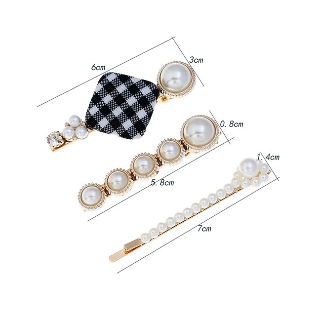 LRC Jepit Rambut Fashion Houndstooth Pearl Metal Hair Clip Set F5694X