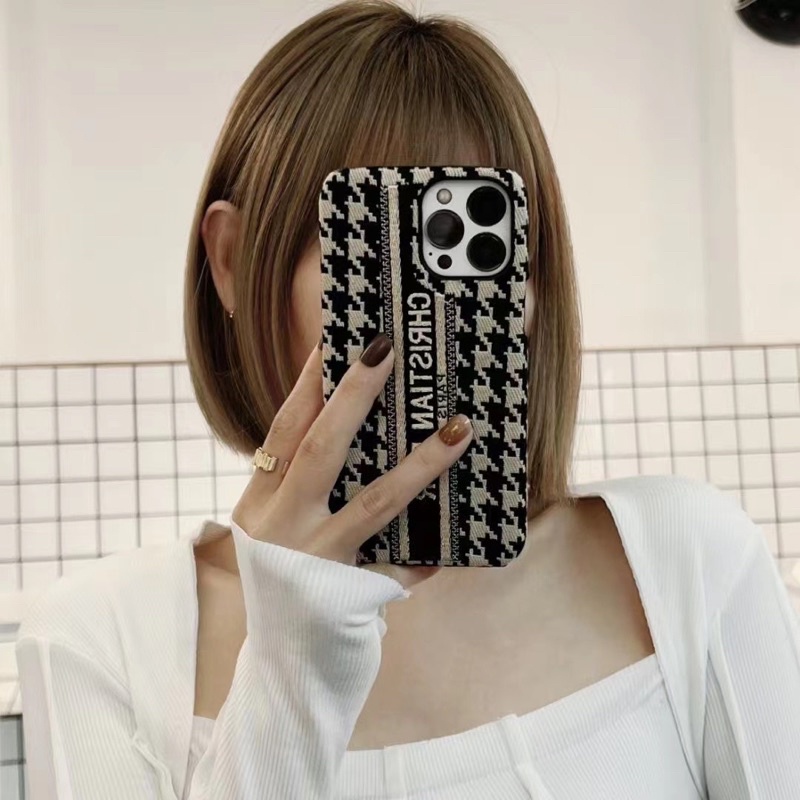 CHRISTIAN CDIOR Houndstooth Leather Case Iphone 14 Plus 14 Pro Max 7 8 plus X Xs Xr XsMAX 11 11ProMax 12 12Pro 12ProMax 13 13Pro 13 Pro Max 13PROMAX 11Pro