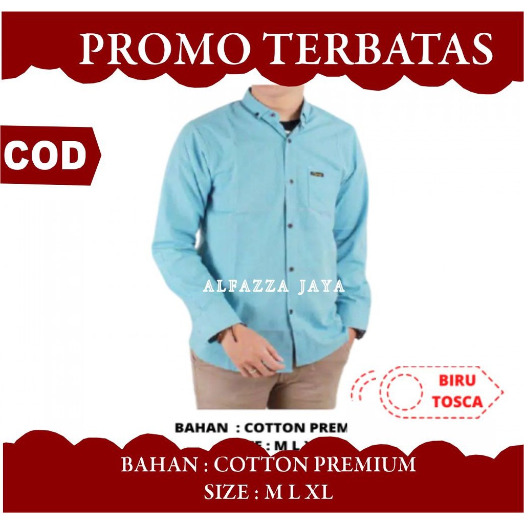 Kemeja Polos Pria Panjang Biru Tosca