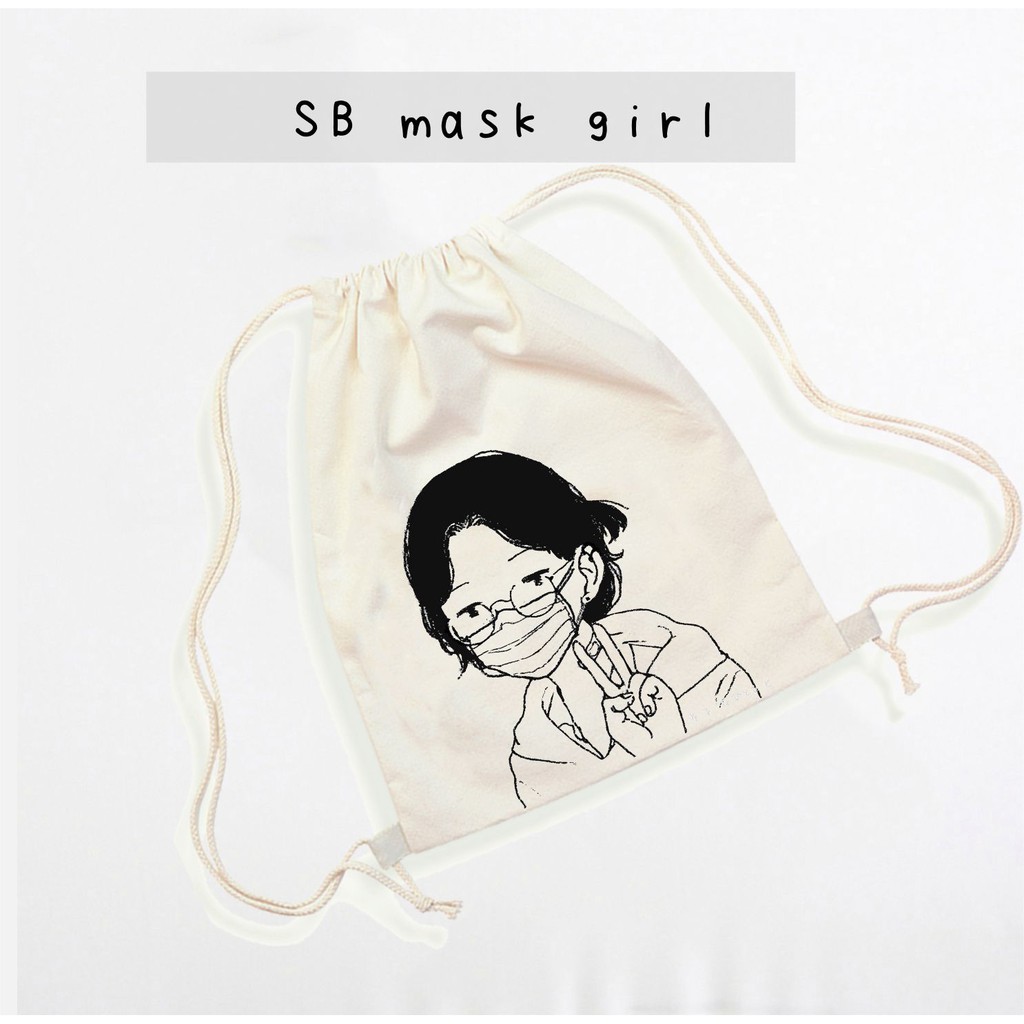 Totebag stringbag  estetik | simpel | girl &amp; boy | mask | black and white | motif #TOSI