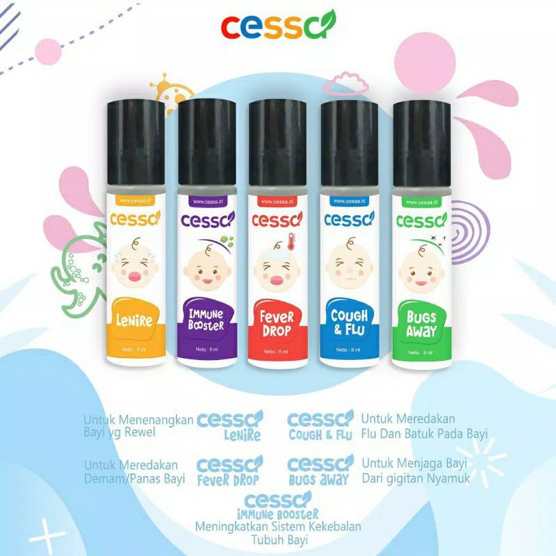 Cessa BAYICessa Baby (0-2 tahun) Fever Drop , Essensial Oil Baby &amp; Kids / cough and flu / fever drop / lenire / bugs away /Cessa Bayi obat essa Baby Natural Essential Oil / Herbal bayi / obat flu bayi / obat batuk Bayi Obat demam Bayi Cessa Baby bayi oil