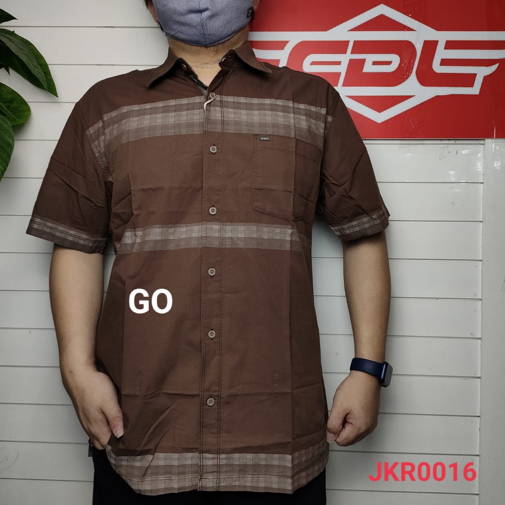 gof CDL By (CARDINAL) Pakaian Pria Kemeja Hem Casual Reguler Lengan Pendek Kotak Garis Original